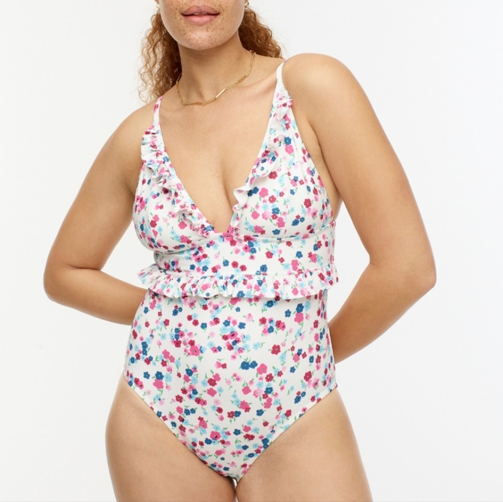 J.Crew Ruffle V-neck One-piece Little Blooms NWT